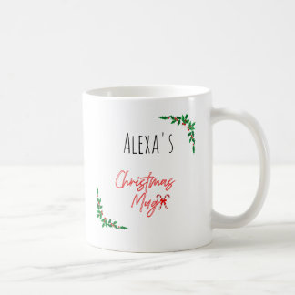 Mug Personalized Holly Berry Candy Cane Name Christmas