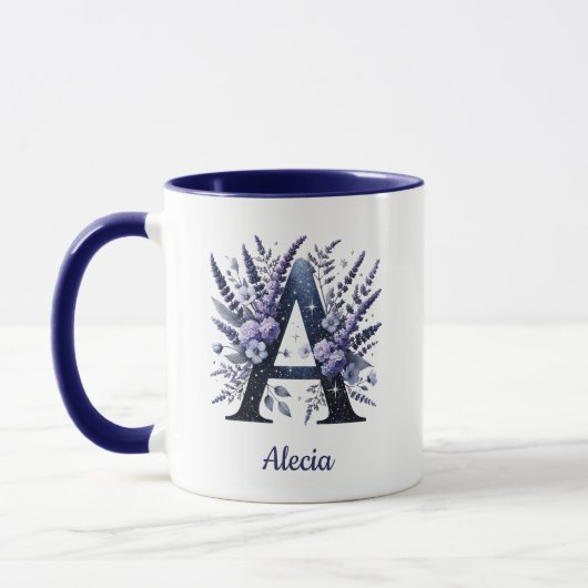 Mug Personalized Initial A Floral Custom Name Monogram (Gauche)