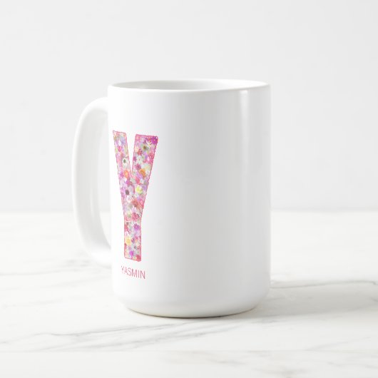 Mug Personalized Initial | Floral Letter Y Monogram  (Devant gauche)