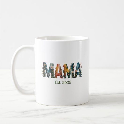 Mug Personalized Mama Est Year Floral Mother Gift (Gauche)