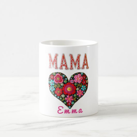 Mug Personalized Mama Heart Floral Custom Gift (Centre)
