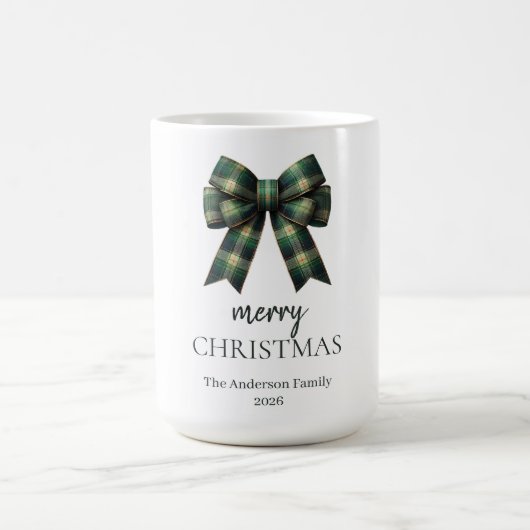 Mug Personalized Merry Christmas | Green Plaid Bow (Centre)