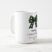 Mug Personalized Merry Christmas | Green Plaid Bow (Devant gauche)