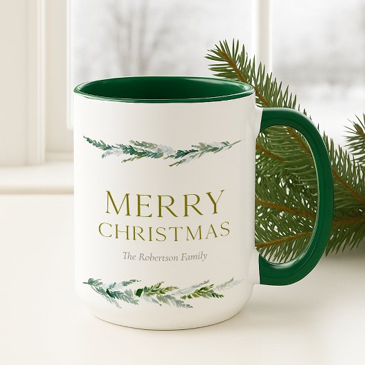 Mug Personalized Merry Christmas Greenery