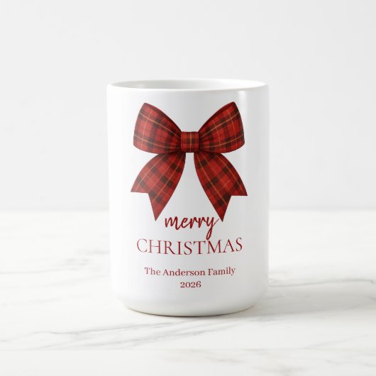 Mug Personalized Merry Christmas | Red Plaid Bow (Centre)
