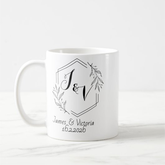 Mug Personalized minimalist, couples initials wedding (Gauche)