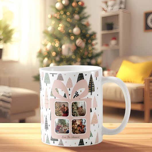 Mug Personalized Modern Pink Christmas Gift Box Photo