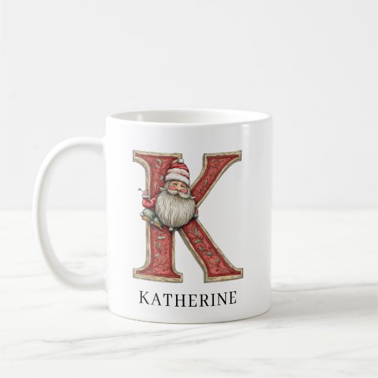 Mug Personalized Monogram Initial K Christmas Santa  (Gauche)