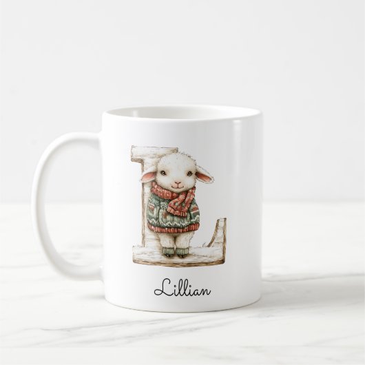 Mug Personalized Monogram Initial L Christmas Lamb (Gauche)