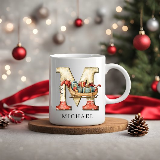 Mug Personalized Monogram Initial M Christmas Holiday