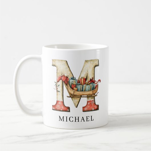 Mug Personalized Monogram Initial M Christmas Holiday (Gauche)