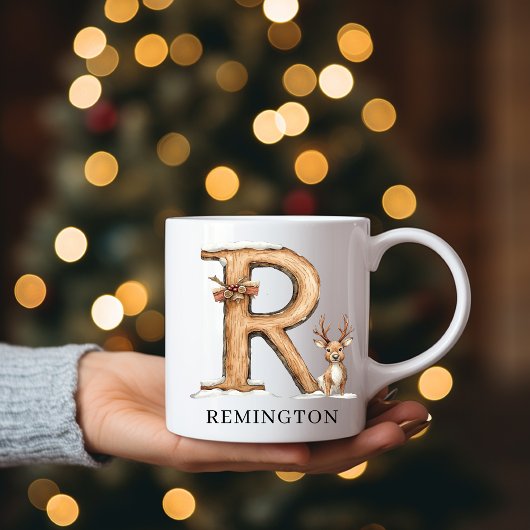 Mug Personalized Monogram R Christmas Reindeer Holiday