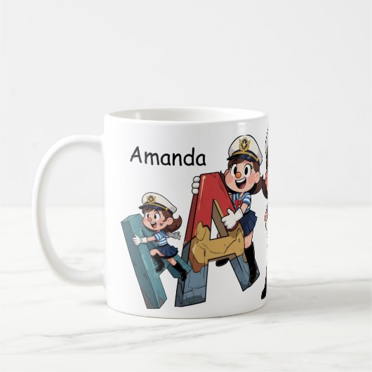 Mug Personalized  Name & A Sailor Cartoon Character  (Gauche)