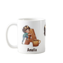 Personalized Name & A Sleepy Morning Plaid Charact