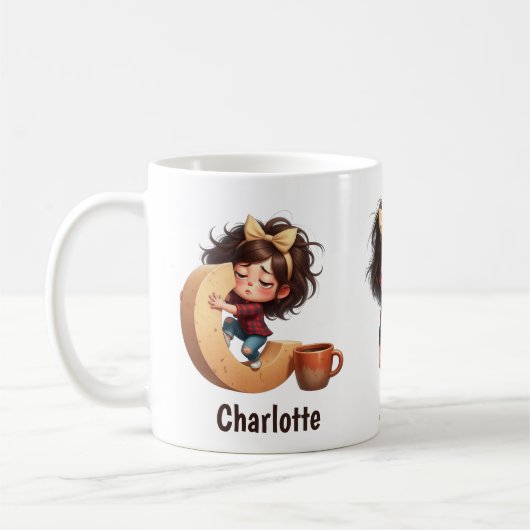 Mug Personalized Name & C Sleepy Morning Plaid Charact (Gauche)