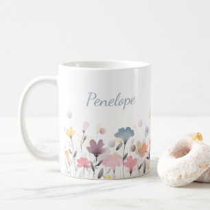Mug Personalized Nom Floral Watercolor Minimum