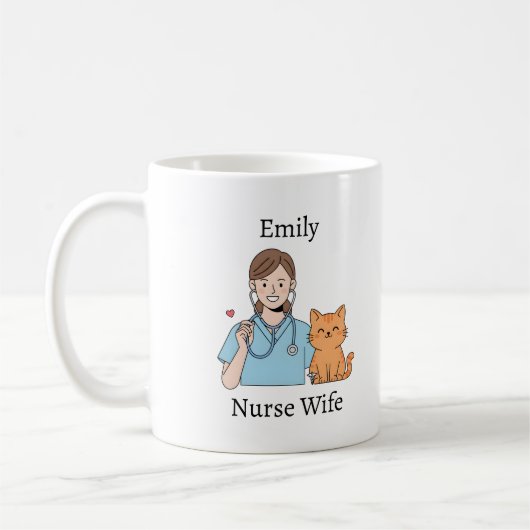 Mug Personalized Nurse Cat Cute RN Gift with Name (Gauche)