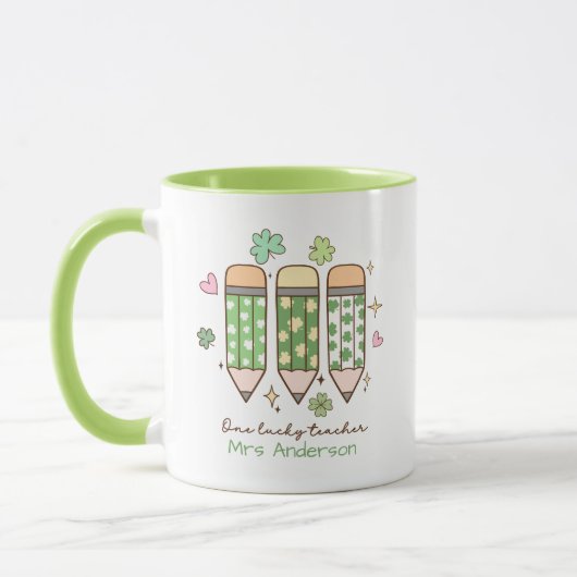 Mug Personalized One Lucky Teacher Retro Pencil (Gauche)
