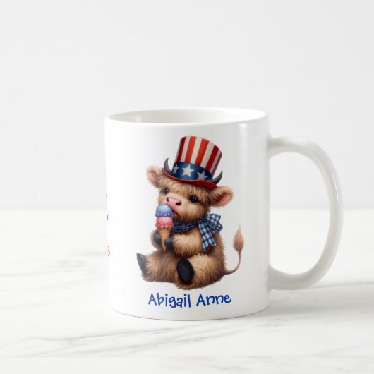 Mug Personalized Patriotic Baby Highland Cow Coffee (Droite)