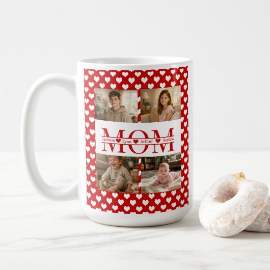 Mug Personalized Photo Collage Mom Heart & Kids Name (Avec donut)