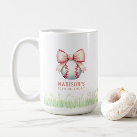Mug Personalized Pink Baseball Girl Bow (Avec donut)