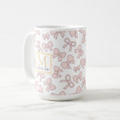 Mug Personalized Pink Bow Girl Cute Gold Monogram Name (Devant gauche)