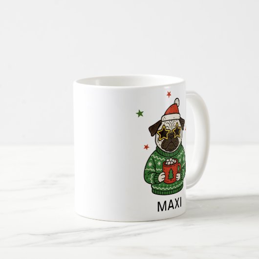 Mug Personalized Pug Dog Christmas (Devant droit)