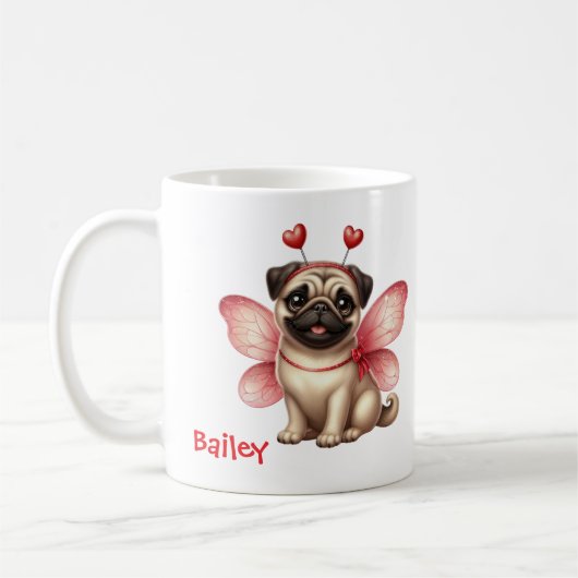 Mug Personalized Pug Valentine's Day (Gauche)