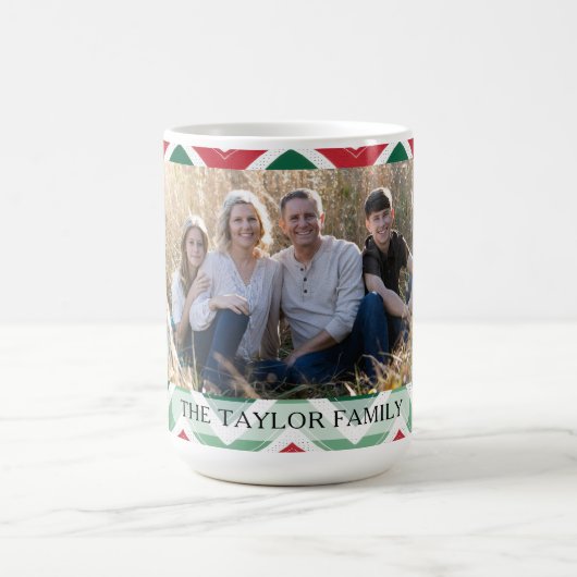 Mug Personalized Red Green Chevron Photo Family (Centre)