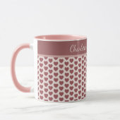 Mug Personalized Retro Hearts Pink Burgundy (Gauche)