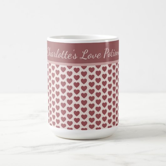 Mug Personalized Retro Hearts Pink Burgundy (Centre)