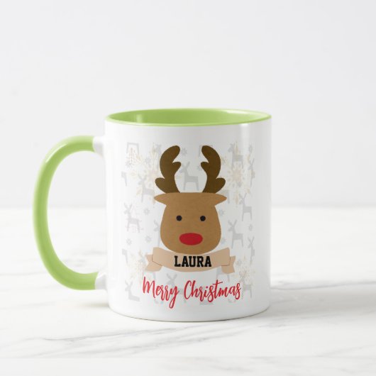 Mug Personalized Rudolph Reindeer Red-Handle Christmas (Gauche)