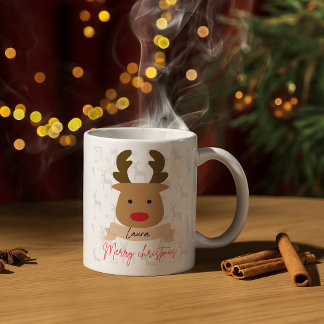 Mug Personalized Rudolph Reindeer Red-Handle Christmas