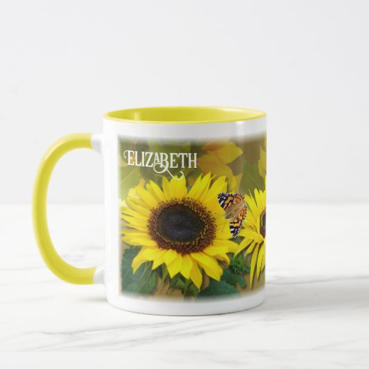 Mug Personalized Sunflowers and Butterflies (Gauche)