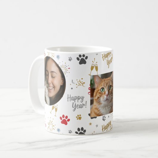 Mug Personalized Three-Photo New Year's Pet Paw Print (Devant gauche)