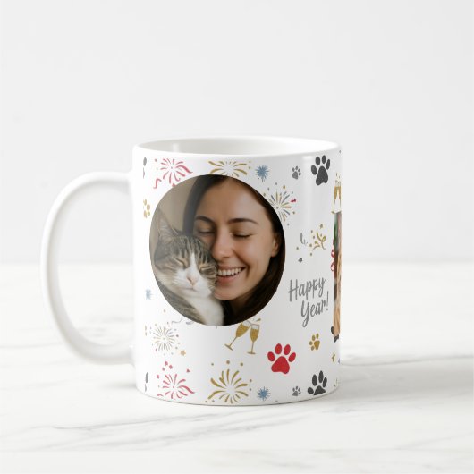 Mug Personalized Three-Photo New Year's Pet Paw Print (Gauche)