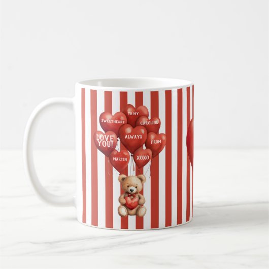 Mug personalized valentines red striped bear  (Gauche)