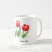 Mug Personalized Watercolor Red Tulips (Devant droit)
