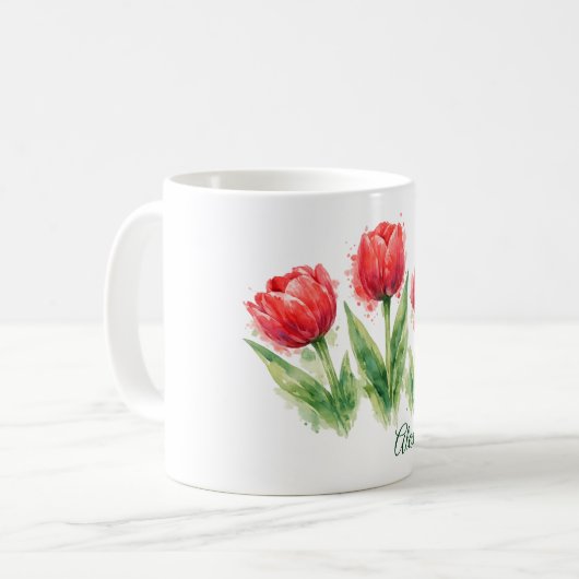 Mug Personalized Watercolor Red Tulips  (Devant gauche)