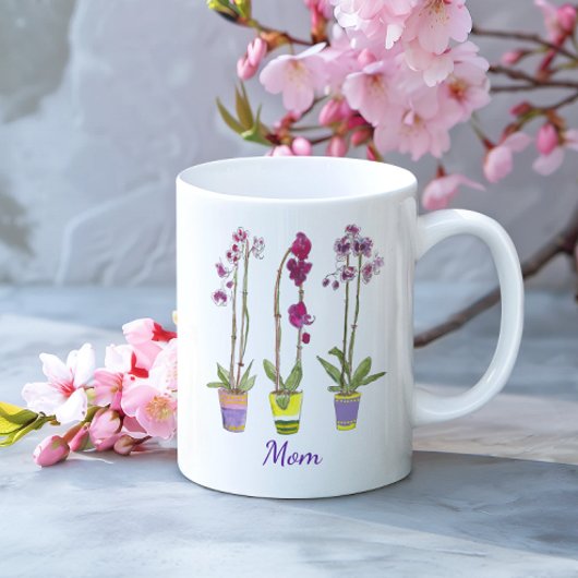 Mug Personalized Whimsical Potted Purple Orchids 