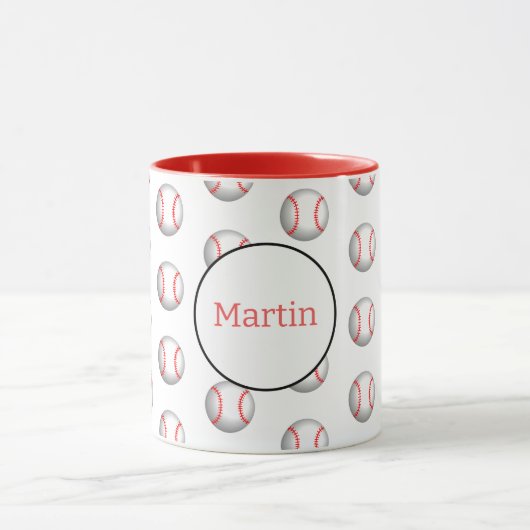 Mug Personalized White Baseball Red Stitching Two-Tone (Centre)