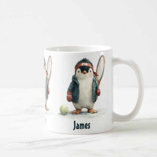 Mug Personalized Winter Penguin Tennis Kid (Droite)