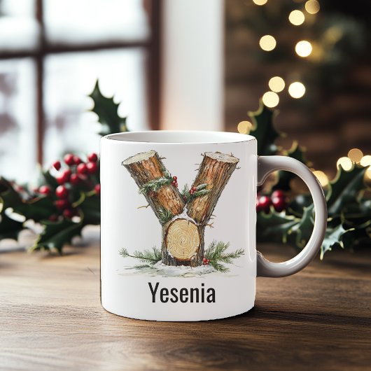 Mug Personalized Woodland Log Monogram Y Christmas