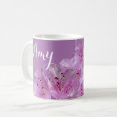 Mug Personnalisable Amy nom floral joli rose violet (Devant gauche)