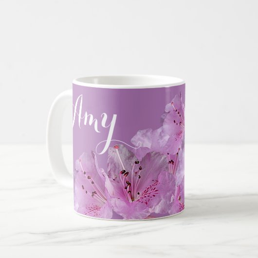 Mug Personnalisable Amy nom floral joli rose violet (Devant gauche)