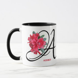 Mug Personnalisable Audrey nom fleurs rouges boho tend