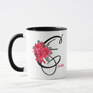 Mug Personnalisable Elaine nom fleurs rouges boho vint
