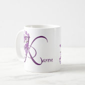 Mug Personnalisable Karen nom fleurs violettes fleurie (Devant gauche)