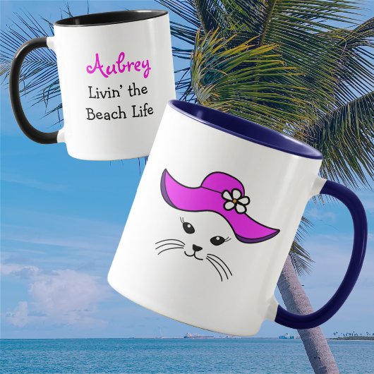 Mug Personnalisable Little Cat Beach Girl
