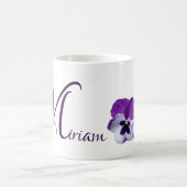 Mug Personnalisable Miriam nom mauve pansé floral boho (Centre)